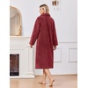 image:imageEkouaer Plush Robes for Women Button Front Long BathrobeBurgundy