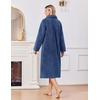 image:imageEkouaer Plush Robes for Women Button Front Long BathrobeNavy Blue