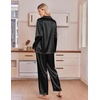 image:imageEkouaer Satin Pajamas for Women Set 2 Piece Silk Pjs Long Sleeve Lounge SetBlack
