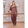 image:imageEkouaer Satin Pajamas for Women Set 2 Piece Silk Pjs Long Sleeve Lounge SetBrown