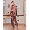 image:imageEkouaer Satin Pajamas for Women Set 2 Piece Silk Pjs Long Sleeve Lounge SetBrown
