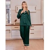 image:imageEkouaer Satin Pajamas for Women Set 2 Piece Silk Pjs Long Sleeve Lounge SetGreen