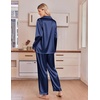 image:imageEkouaer Satin Pajamas for Women Set 2 Piece Silk Pjs Long Sleeve Lounge SetNavy Blue