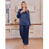 image:imageEkouaer Satin Pajamas for Women Set 2 Piece Silk Pjs Long Sleeve Lounge SetNavy Blue