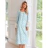 image:imageEkouaer Womens Cotton Nightgown Long Sleeve Sleepshirt Long Sleep DressBlue Floral