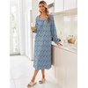 image:imageEkouaer Womens Cotton Nightgown Long Sleeve Sleepshirt Long Sleep DressBlue With White Flowers