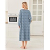 image:imageEkouaer Womens Cotton Nightgown Long Sleeve Sleepshirt Long Sleep DressBlue With White Flowers