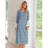 image:imageEkouaer Womens Cotton Nightgown Long Sleeve Sleepshirt Long Sleep DressBlue With White Flowers