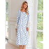 image:imageEkouaer Womens Cotton Nightgown Long Sleeve Sleepshirt Long Sleep DressWhite With Blue Flowers