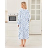 image:imageEkouaer Womens Cotton Nightgown Long Sleeve Sleepshirt Long Sleep DressWhite With Blue Flowers