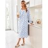 image:imageEkouaer Womens Cotton Nightgown Long Sleeve Sleepshirt Long Sleep DressWhite With Blue Flowers
