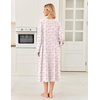image:imageEkouaer Womens Cotton Nightgown Long Sleeve Sleepshirt Long Sleep DressWhite With Pink Flowers