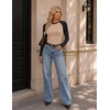 image:imageEkouaer Womens Long Sleeve Color Block Raglan Shirts Fitted Thermal TopsBlack Khaki Combo