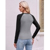 image:imageEkouaer Womens Long Sleeve Color Block Raglan Shirts Fitted Thermal TopsBlack Light Grey Combo