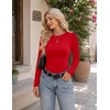 image:imageEkouaer Womens Long Sleeve Color Block Raglan Shirts Fitted Thermal TopsRed