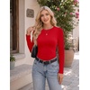 image:imageEkouaer Womens Long Sleeve Color Block Raglan Shirts Fitted Thermal TopsRed