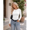 image:imageEkouaer Womens Long Sleeve Color Block Raglan Shirts Fitted Thermal TopsWhite