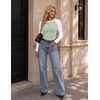 image:imageEkouaer Womens Long Sleeve Color Block Raglan Shirts Fitted Thermal TopsWhite Light Green Combo