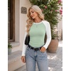 image:imageEkouaer Womens Long Sleeve Color Block Raglan Shirts Fitted Thermal TopsWhite Light Green Combo