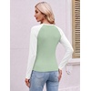 image:imageEkouaer Womens Long Sleeve Color Block Raglan Shirts Fitted Thermal TopsWhite Light Green Combo
