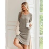 image:imageEkouaer Womens Long Sleeve Nightgown Crewneck Sleepshirt Soft Sleep DressKhaki