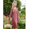 image:imageEkouaer Womens Long Sleeve Nightgown Crewneck Sleepshirt Soft Sleep DressWine Red