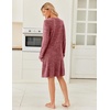 image:imageEkouaer Womens Long Sleeve Nightgown Crewneck Sleepshirt Soft Sleep DressWine Red