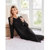 image:imageEkouaer Womens Long Sleeve Nightgown Long Sleepshirt Pleated Sleep DressBlack