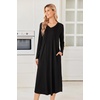 image:imageEkouaer Womens Long Sleeve Nightgown Long Sleepshirt Pleated Sleep DressBlack