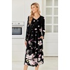 image:imageEkouaer Womens Long Sleeve Nightgown Long Sleepshirt Pleated Sleep DressBlack Begonia