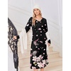 image:imageEkouaer Womens Long Sleeve Nightgown Long Sleepshirt Pleated Sleep DressBlack Begonia