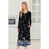 image:imageEkouaer Womens Long Sleeve Nightgown Long Sleepshirt Pleated Sleep DressBlack Blue Floral