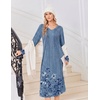 image:imageEkouaer Womens Long Sleeve Nightgown Long Sleepshirt Pleated Sleep DressBlue Floral