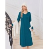 image:imageEkouaer Womens Long Sleeve Nightgown Long Sleepshirt Pleated Sleep DressBlue Green