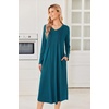 image:imageEkouaer Womens Long Sleeve Nightgown Long Sleepshirt Pleated Sleep DressBlue Green