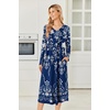 image:imageEkouaer Womens Long Sleeve Nightgown Long Sleepshirt Pleated Sleep DressFloral Navy
