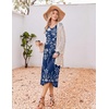 image:imageEkouaer Womens Long Sleeve Nightgown Long Sleepshirt Pleated Sleep DressFloral Navy