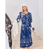 image:imageEkouaer Womens Long Sleeve Nightgown Long Sleepshirt Pleated Sleep DressFloral Navy
