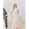 image:imageEkouaer Womens Long Sleeve Nightgown Long Sleepshirt Pleated Sleep DressFlower White