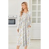 image:imageEkouaer Womens Long Sleeve Nightgown Long Sleepshirt Pleated Sleep DressFlower White