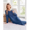 image:imageEkouaer Womens Long Sleeve Nightgown Long Sleepshirt Pleated Sleep DressNavy