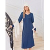 image:imageEkouaer Womens Long Sleeve Nightgown Long Sleepshirt Pleated Sleep DressNavy