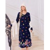 image:imageEkouaer Womens Long Sleeve Nightgown Long Sleepshirt Pleated Sleep DressNavy Blue Butterfly