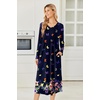 image:imageEkouaer Womens Long Sleeve Nightgown Long Sleepshirt Pleated Sleep DressNavy Blue Butterfly