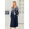 image:imageEkouaer Womens Long Sleeve Nightgown Long Sleepshirt Pleated Sleep DressNavy Blue Flower