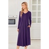 image:imageEkouaer Womens Long Sleeve Nightgown Long Sleepshirt Pleated Sleep DressPurple
