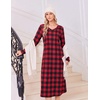 image:imageEkouaer Womens Long Sleeve Nightgown Long Sleepshirt Pleated Sleep DressRed Black Plaid