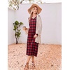 image:imageEkouaer Womens Long Sleeve Nightgown Long Sleepshirt Pleated Sleep DressRed Black Plaid