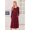 image:imageEkouaer Womens Long Sleeve Nightgown Long Sleepshirt Pleated Sleep DressRed Black Plaid