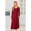 image:imageEkouaer Womens Long Sleeve Nightgown Long Sleepshirt Pleated Sleep DressWine Red